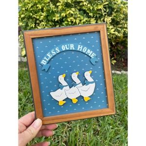 Country Goose Sign, Bless Our Home, Blue Bow, Wood Wall Plaque, Cottagecore